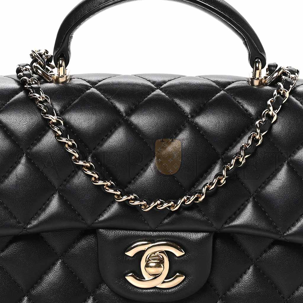 CHANEL LAMBSKIN QUILTED MINI TOP HANDLE RECTANGULAR FLAP BLACK AS2431 (20*14*7cm)